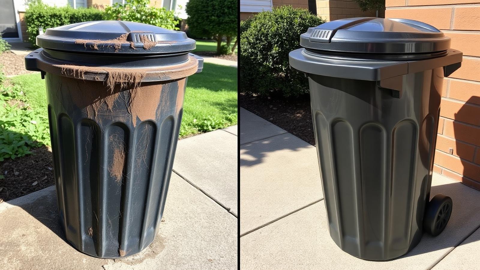 Before and after trash can cleaning