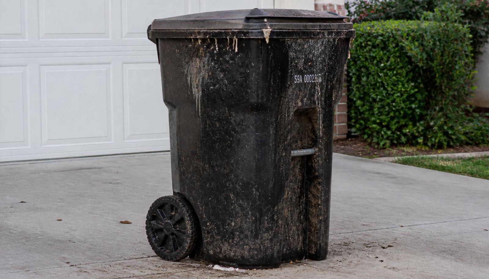 Dirty trash can before cleaning