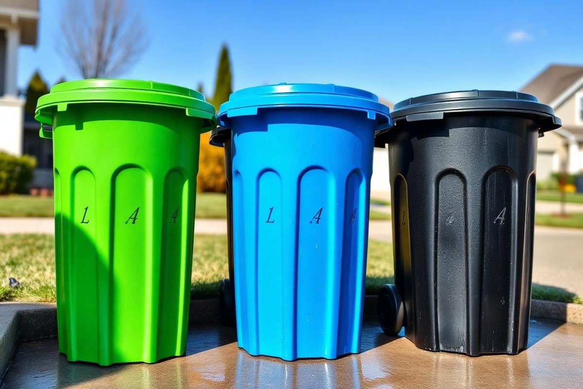 Clean residential trash cans on a driveway